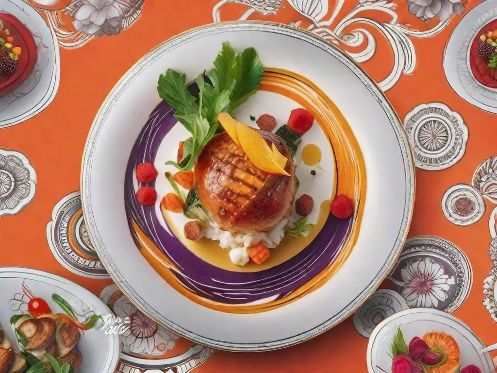 Uma imagem em close-up de um prato lindamente montado do Fest Gourmet. O prato é uma fusão de sabores, apresentando cores vibrantes e uma apresentação intricada. A imagem captura a essência das tendências gastronômicas apresentadas no festival, seduzindo os espectadores com sua arte e apelo irresistível.