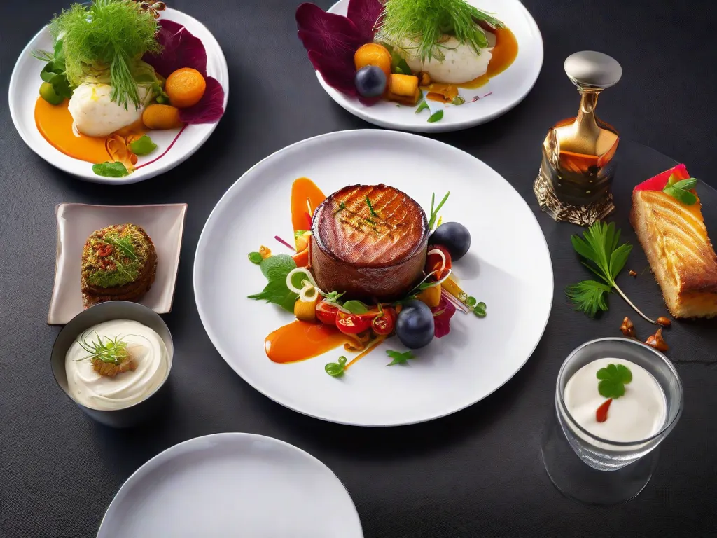 Descrição da imagem: Um close-up de um prato de comida gourmet lindamente montado. O prato apresenta cores vibrantes e uma variedade de texturas, mostrando as habilidades culinárias do chef. A apresentação é elegante e convidativa, tornando-o uma escolha perfeita para um restaurante sofisticado ou um blog de comida.